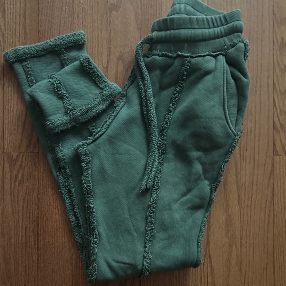 Men's Green Sweatpants with Frayed Detail